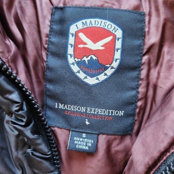 I Madison Expedition Down Puffer Hooded Jacket Ruffle Zip Black - Picture 8 of 10